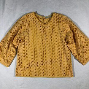 Everlane Womens XS Eyelet Perforated Top Blouse Shirt Yellow Goldenrod NO LINER